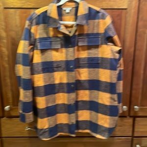 LLBean Signature 100% Cotton Flannel; size L; navy & orange Buffalo check
